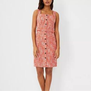 NEW ANN TAYLOR BELTED TWEED BUTTON SHEATH DRESS ORANGE SPARK SIZE 18 NWT